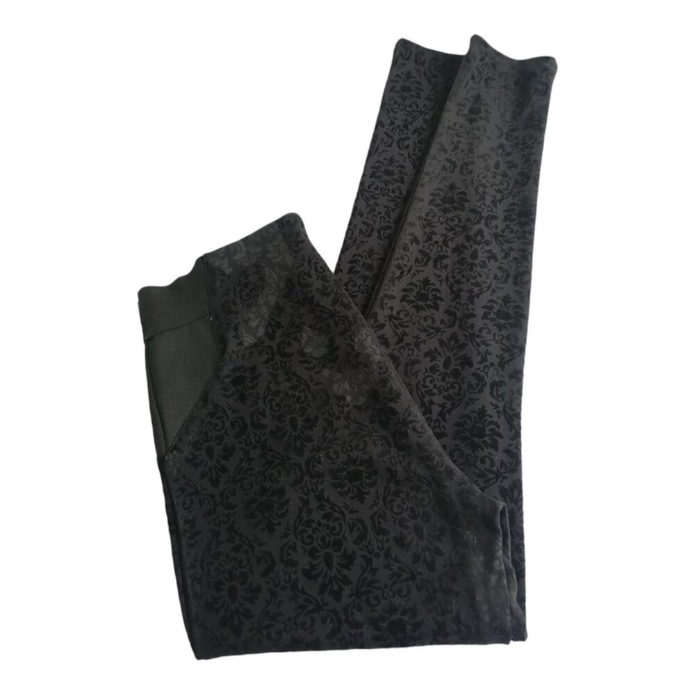 SWS Collection Black Jacquard Pattern Velvet Leggings L